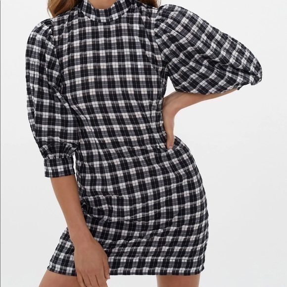 GANNI Houndstooth Black & White Cute Checkered Dress - Picture 3 of 16